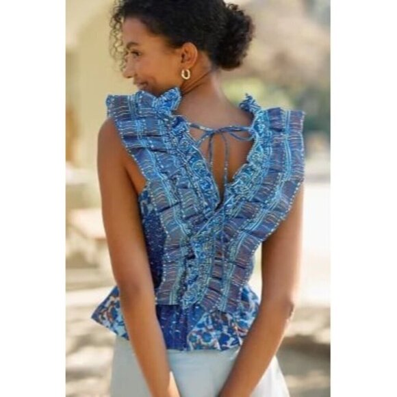 Anthropologie love the label Ruffled V-Neck Blouse XL - Picture 3 of 8